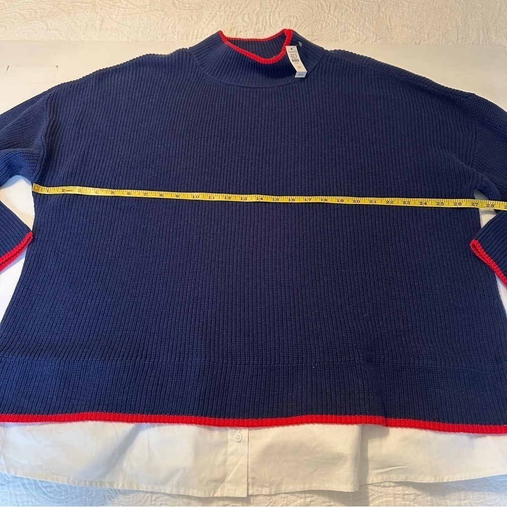 Talbots Mock Neck Mixed Media Navy Red White Sweater NWT - 3X - Picture 5 of 7